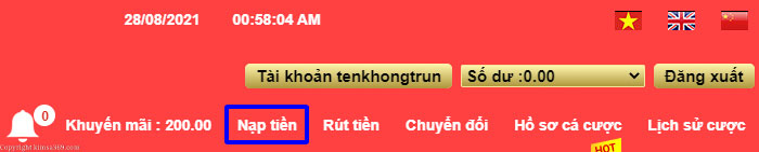 Nút nạp tiền Kimsa