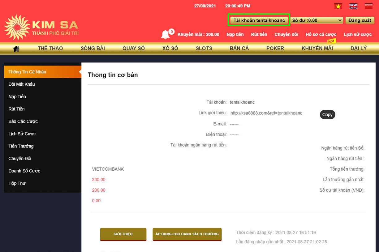 Quản lý tài khoản Kimsa