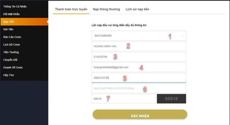 Nhập thông tin ngân hàng